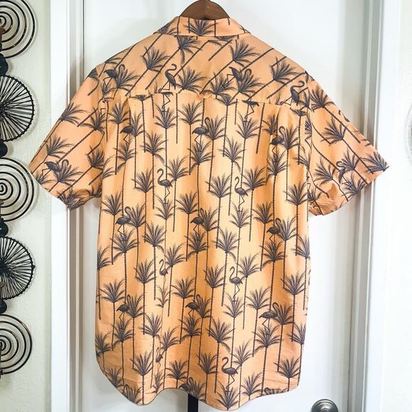Hurley Mens Palms Flamingos Button Front Shirt - Orange Blue, Size XXL - Picture 4 of 9